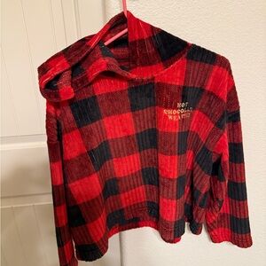 Plaid sweater with Embroidered Text